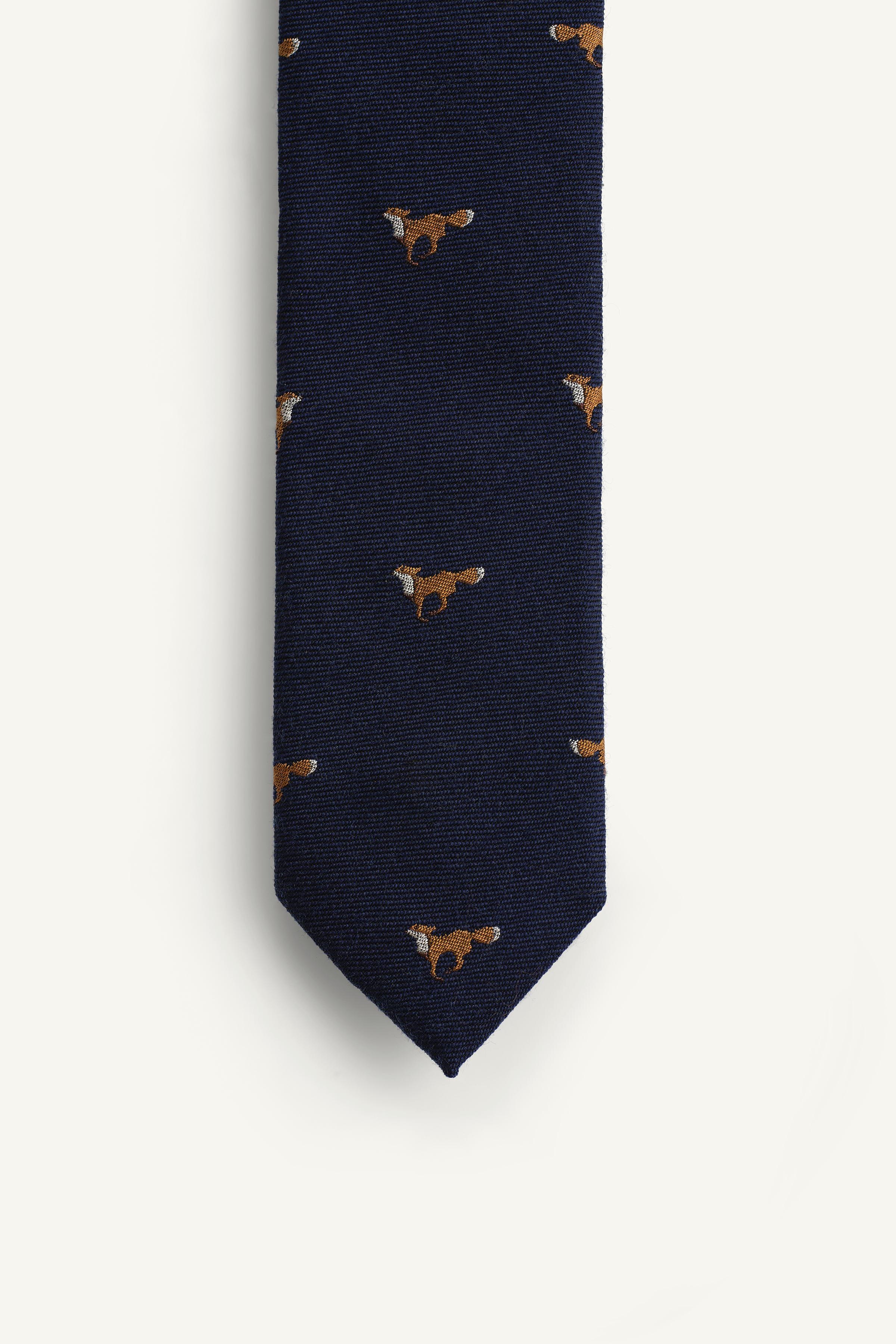 WOOL AND SILK TIE WITH EMBROIDERED FOXES LIMITED EDITION